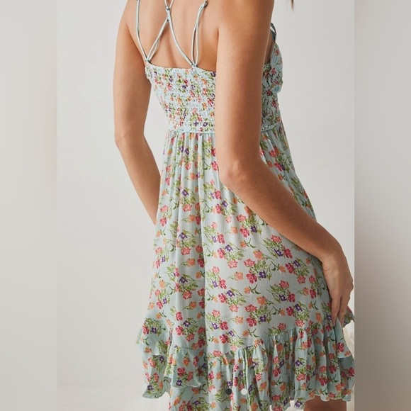 Free People Women's Sky Blue Floral Spaghetti Straps Adella Sundress Size small - Picture 2 of 5